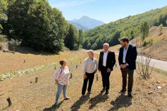 Representantes del Gobierno visitan la zona de las minas de Velilla del Río Carrión recuperada ambientalmente.