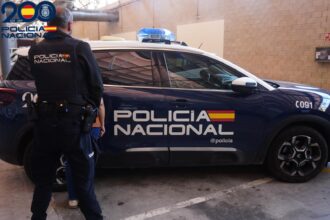 Un Policía Nacional introduce a una de las detenidas en un vehículo policial
