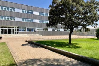 Fachada de un edificio detrás de un árbol